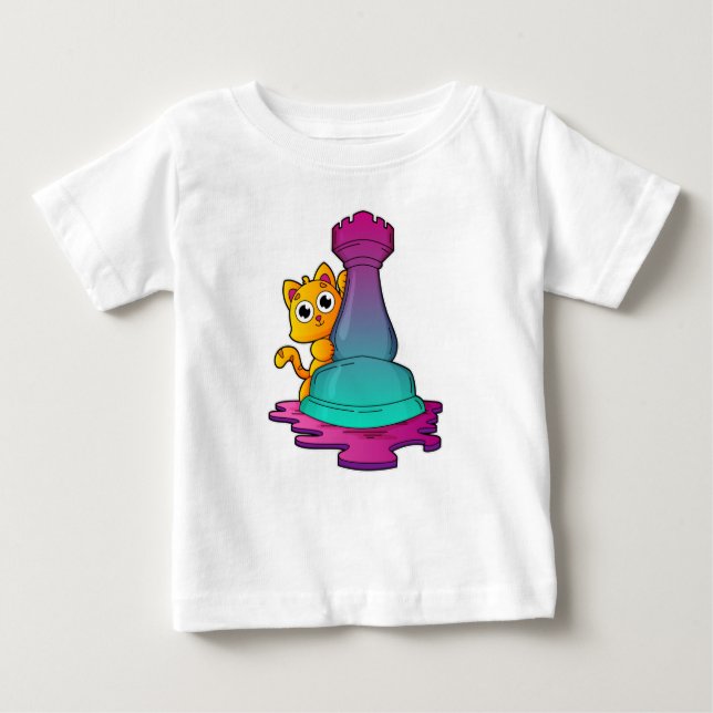 Camiseta Para Bebê Gato no xadrez com torta de xadrez (Frente)