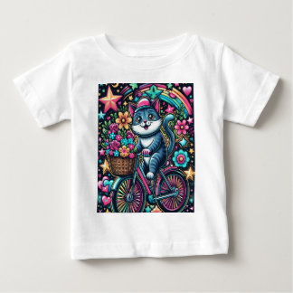 Camiseta Para Bebê Gato numa Bicicleta