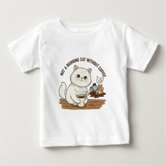 Camiseta Para Bebê Gato Persa Branco Amante de Café