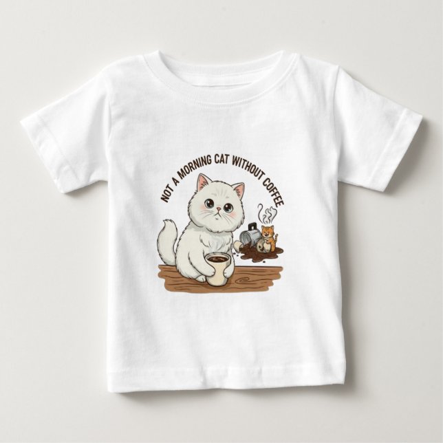 Camiseta Para Bebê Gato Persa Branco Amante de Café (Frente)
