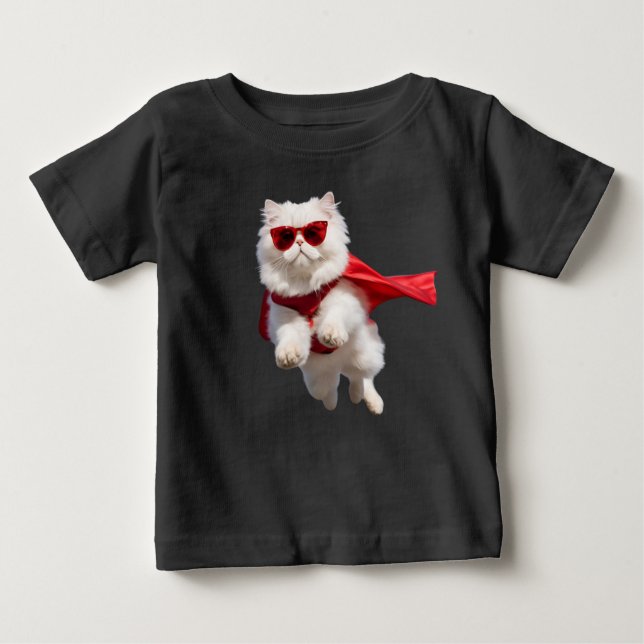 Camiseta Para Bebê Gato Persa Branco de Super Herói (Frente)