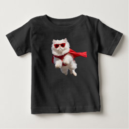 Camiseta Para Bebê Gato Persa Branco Super-Herói Fofo