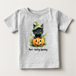 Camiseta Para Bebê Gato Preto Abóbora-Abóbora Bestial