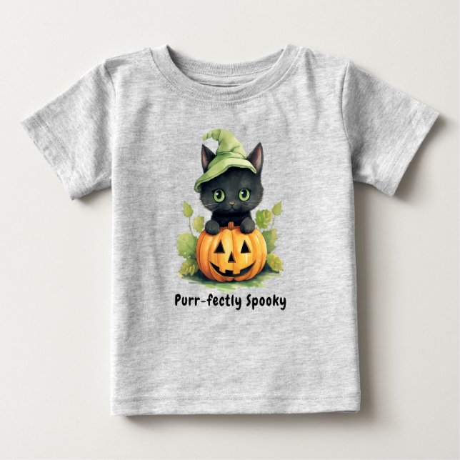 Camiseta Para Bebê Gato Preto Abóbora-Abóbora Bestial (Frente)