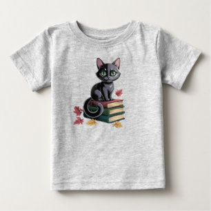 Camiseta Para Bebê Gato preto bonito em livros Toddler T-Shirt