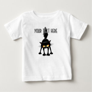 Camiseta Para Bebê Gato Preto Cartoon Engraçado e Feroz 
