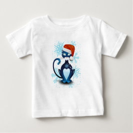 Camiseta Para Bebê Gato Preto com Cabra Papai noel