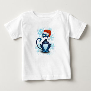 Camiseta Para Bebê Gato Preto com Cabra Papai noel