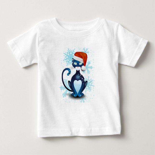 Camiseta Para Bebê Gato Preto com Cabra Papai noel (Frente)