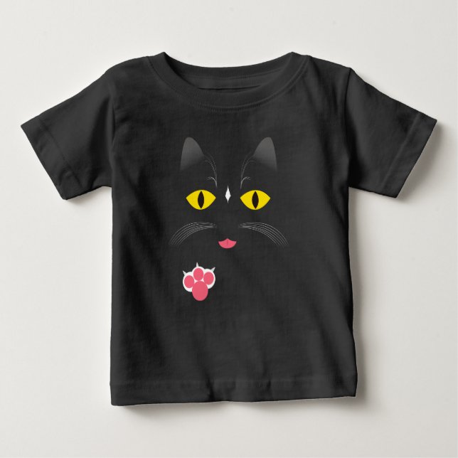 Camiseta Para Bebê Gato preto com marcas brancas (Frente)