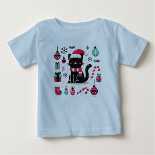 Camiseta Para Bebê Gato Preto de Natal