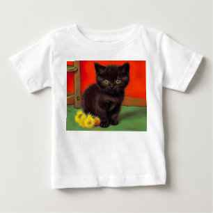 Camiseta Para Bebê Gato Preto do Estilo Van Gogh