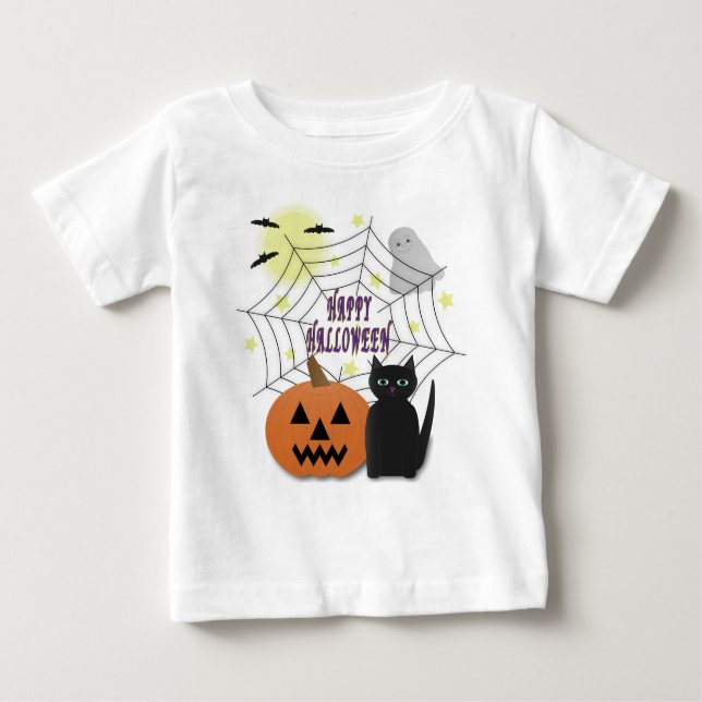Camiseta Para Bebê Gato Preto e Abóbora Não Assustam Halloween (Frente)