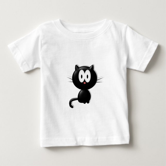 Camiseta Para Bebê Gato preto em fundo branco (Frente)