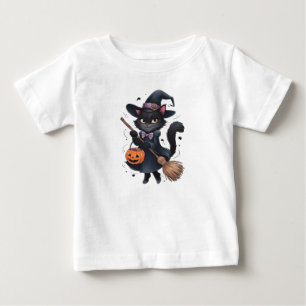 CAMISETA PARA BEBÊ GATO PRETO FEITICEIRO FOI DOCES OU TRAVESSURAS