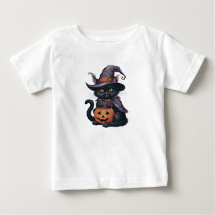 CAMISETA PARA BEBÊ GATO PRETO FEITICEIRO FOI PEDIR DOCES OU TRAVESSUR