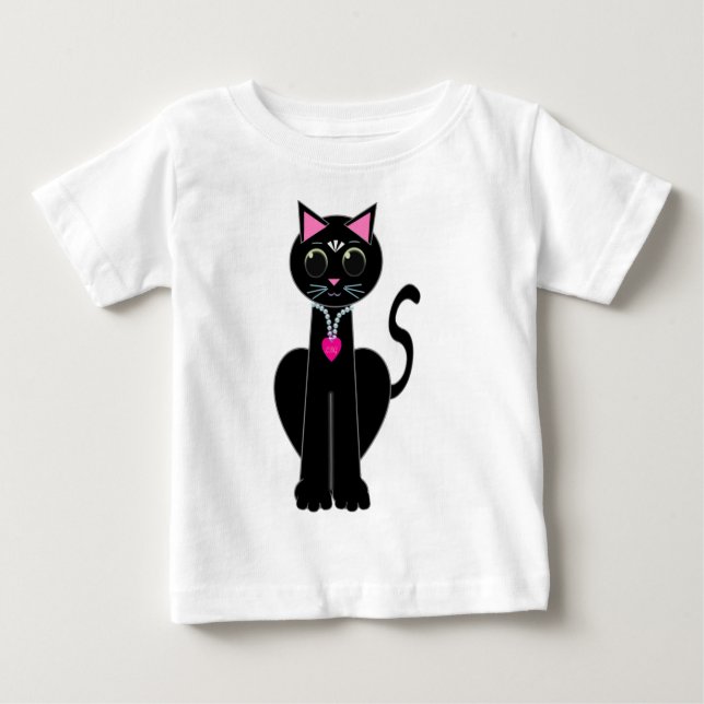 Camiseta Para Bebê Gato preto fofo (Frente)