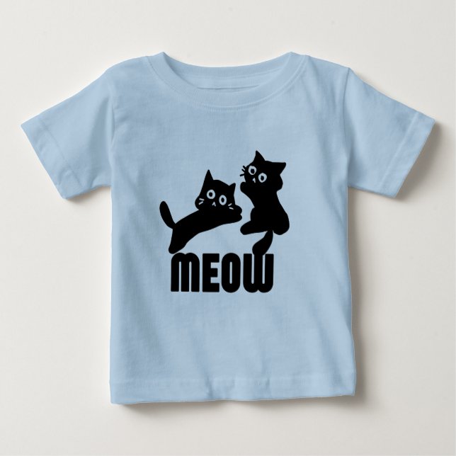 Camiseta Para Bebê gato preto, miau (Frente)