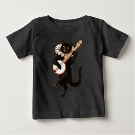 Camiseta Para Bebê Gato preto que joga o banjo