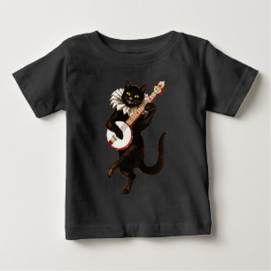 Camiseta Para Bebê Gato preto que joga o banjo