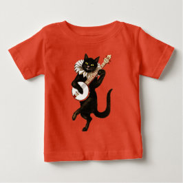 Camiseta Para Bebê Gato preto que joga o banjo