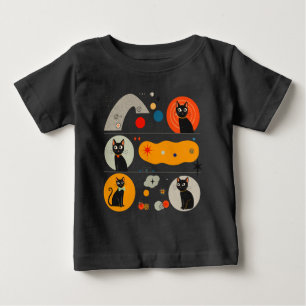 Camiseta Para Bebê Gato Preto Retro MCM: Arte Gráfica Abstrata Cósmic