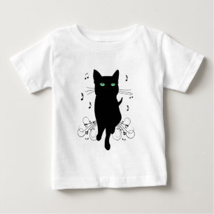Camiseta Para Bebê Gato Preto Rodeado por Notas Musicais Sussurrantes