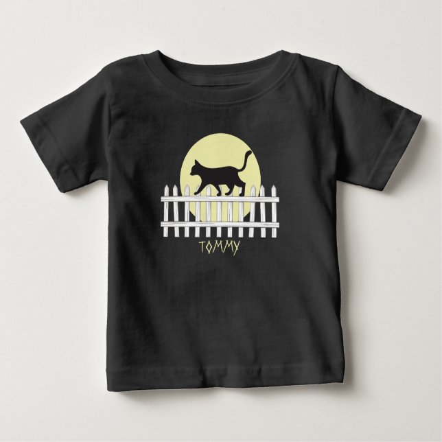 Camiseta Para Bebê Gato Preto Spooky na Cerca de Picket T-Shirt (Frente)