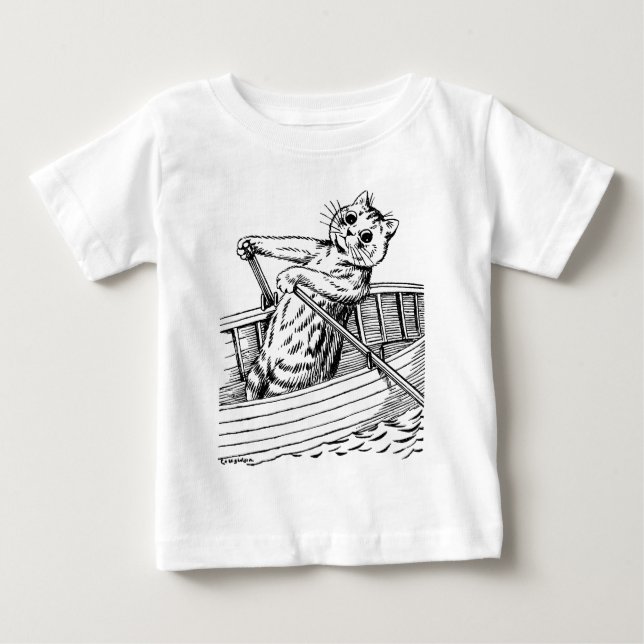 Camiseta Para Bebê Gato remando o barco, Louis Wain (Frente)
