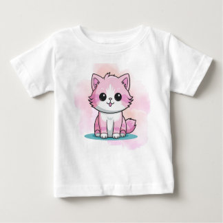 Camiseta Para Bebê Gato Rosa Fofo Aquarela Desenho Animal 