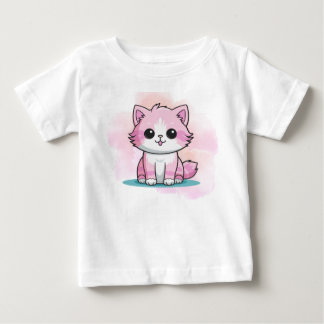 Camiseta Para Bebê Gato Rosa Fofo Aquarela Kitten Desenho Animal 