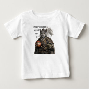 Camiseta Para Bebê Gato Samurai Azul Russo