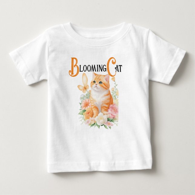 Camiseta Para Bebê Gato Sangrento: Laranja Elegante e Branco no Sangu (Frente)