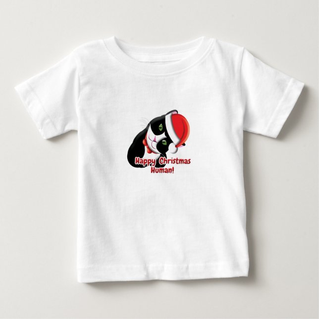 Camiseta Para Bebê Gato Santa (Frente)