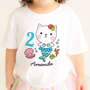 Camiseta Para Bebê Gato Sereia Garota Personalizada de Aniversário