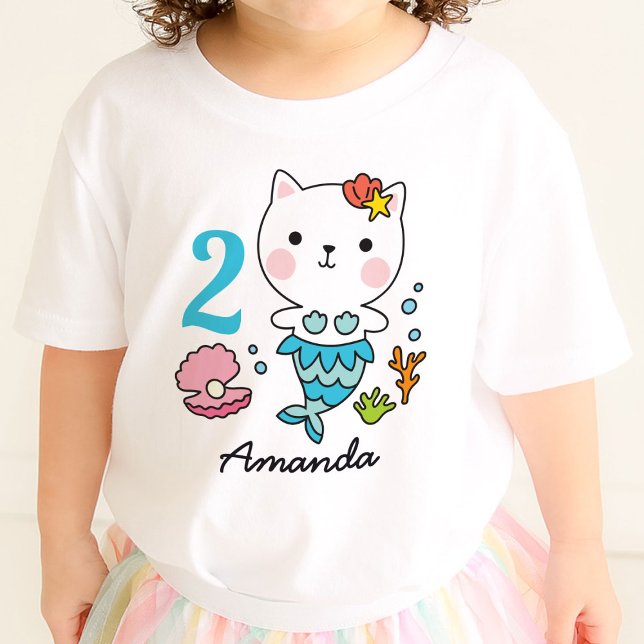 Camiseta Para Bebê Gato Sereia Garota Personalizada de Aniversário (Criador carregado)