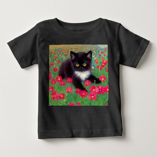 Camiseta Para Bebê Gato Smoking Gustav Klimt (Frente)