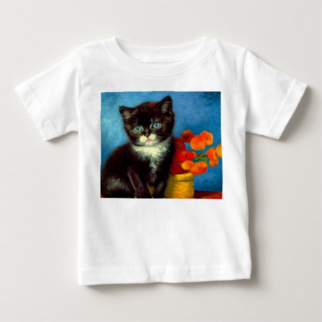 Camiseta Para Bebê Gato Smoking Van Gogh  (Frente)