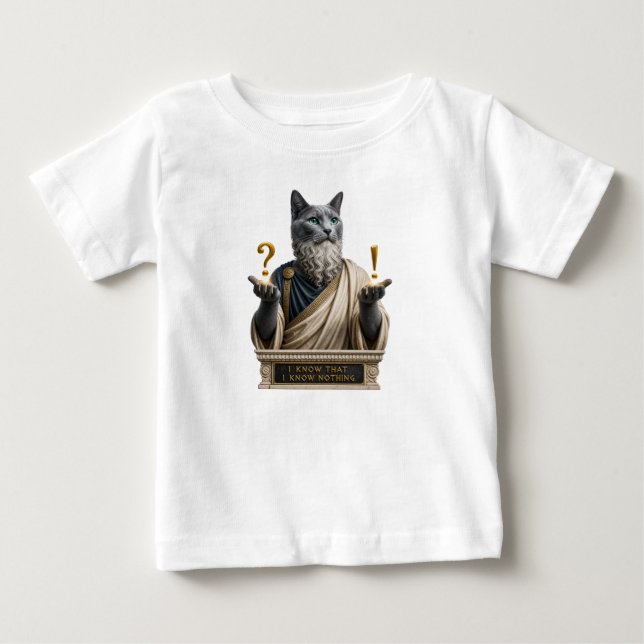 Camiseta Para Bebê Gato Socrates Azul Russo (Frente)