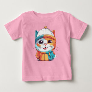 Camiseta Para Bebê Gato sorridente Vestindo chapéu Clipart-78198