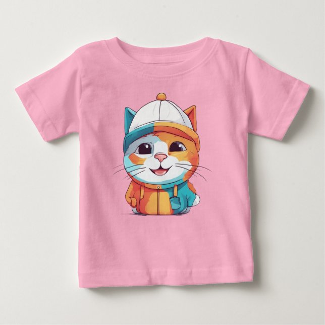 Camiseta Para Bebê Gato sorridente Vestindo chapéu Clipart-78198 (Frente)