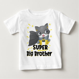Camiseta Para Bebê Gato Super-Herói de Terno Preto Irmão Mais Velho