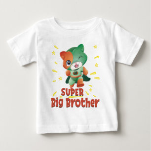 Camiseta Para Bebê Gato Super-Herói Verde Super Irmão Mais Velho