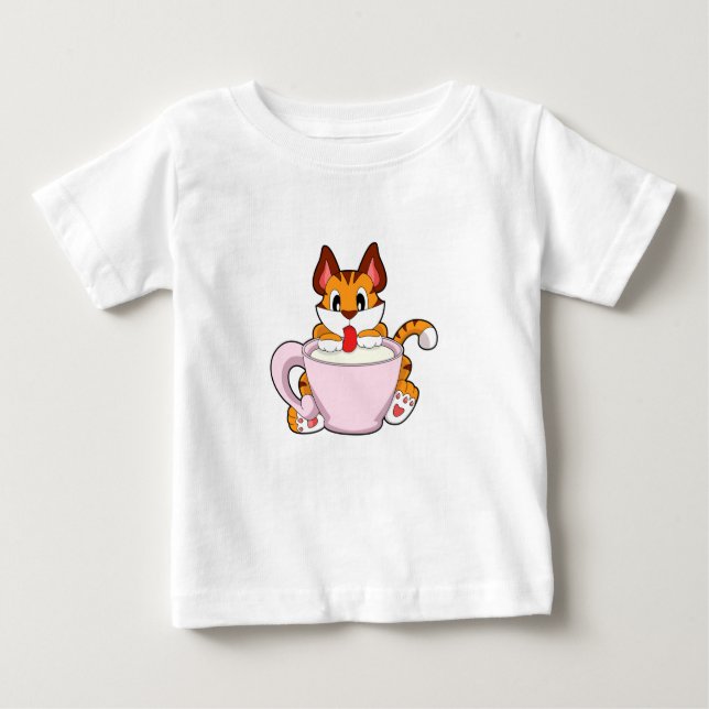 Camiseta Para Bebê Gato-Tigre com Xícara de Leite.PNG (Frente)