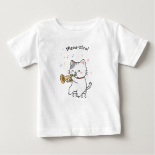 Camiseta Para Bebê Gato Trombeteiro Engraçado – Bebê Músico de Jazz F