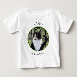 Camiseta Para Bebê Gato Tuxedo na Janela Pintura Arte Animal Original