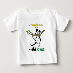 Camiseta Para Bebê Gato Tuxedo Personalizado Wild One 1º Aniversário