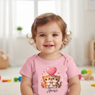 Camiseta Para Bebê Gatos Adoráveis e Balão de Coração Amante de Gato