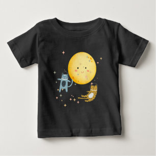 Camiseta Para Bebê Gatos adormecidos e lua