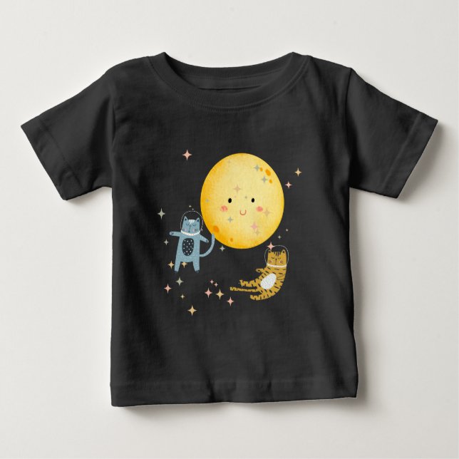 Camiseta Para Bebê Gatos adormecidos e lua (Frente)